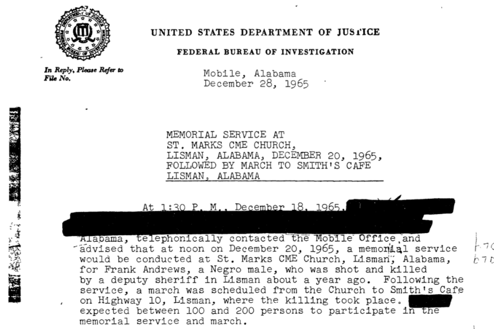 FBI memo on 1965 demonstration.