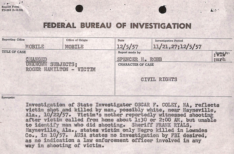 FBI’s 1957 file on the Rogers Hamilton case